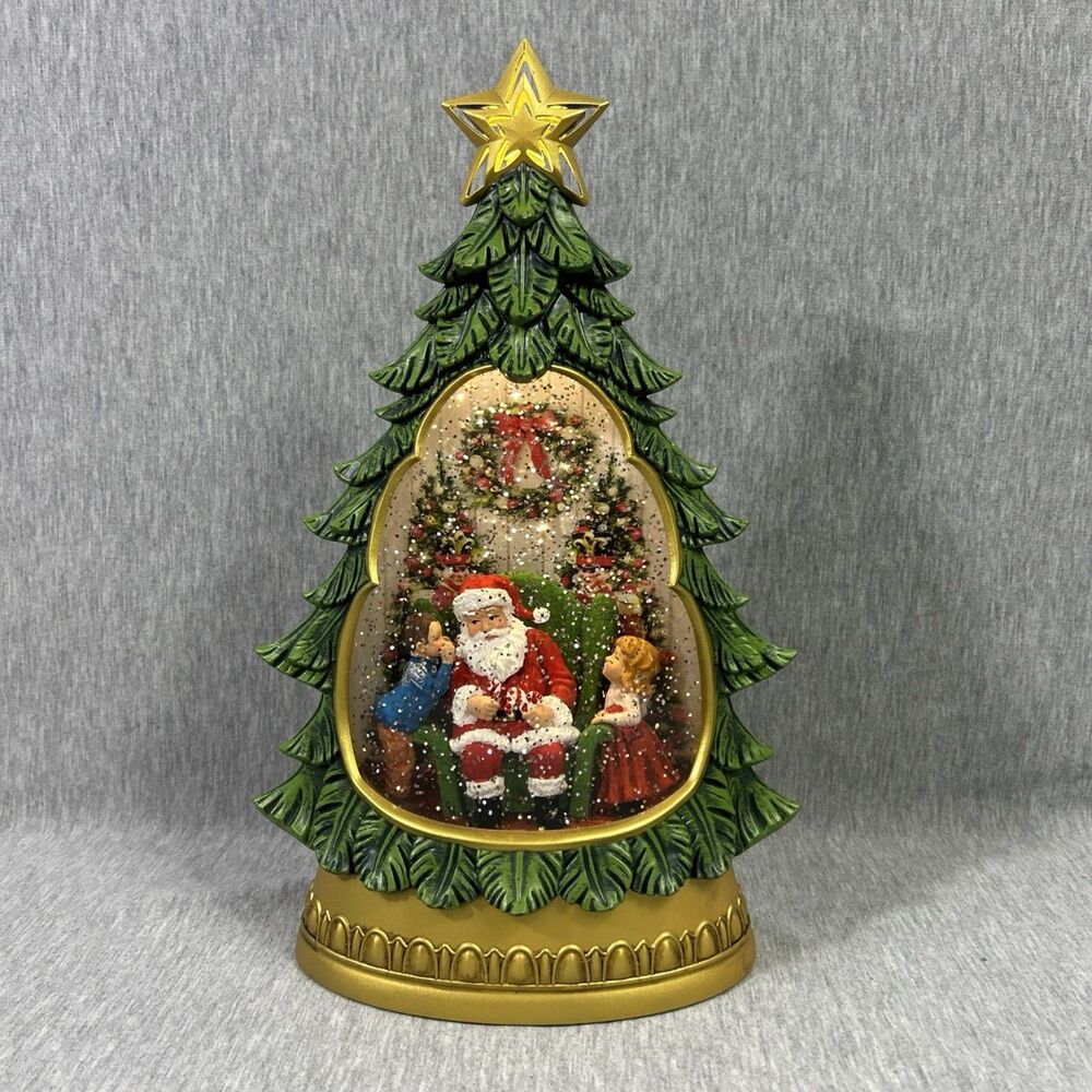 Holiday Traditions Illuminated Glitter Tree Santa Snow Globe Christmas-Works! - Picture 9 of 16